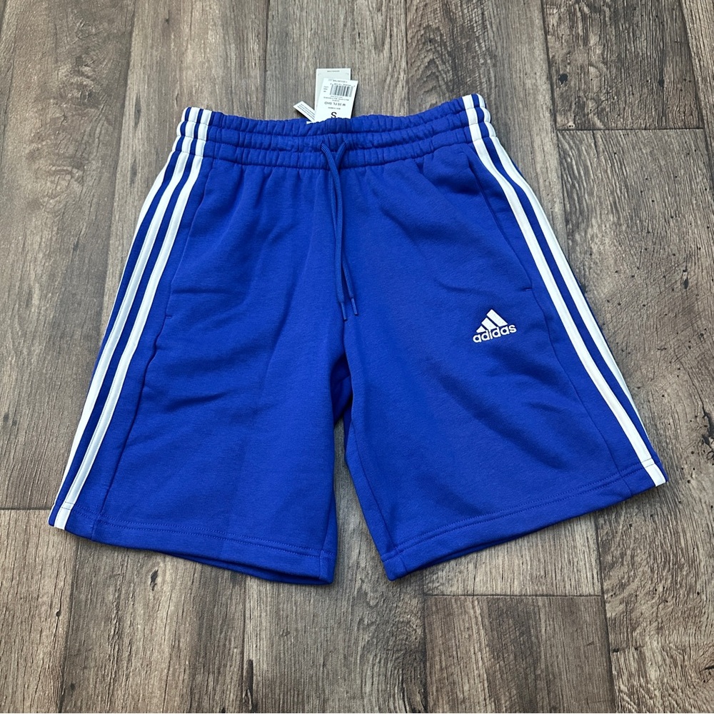 ADIDAS 3-Stripe Flannel Sweat Shorts Men’s Size S Blue White